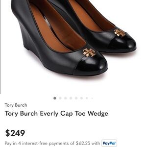 Tory Burch Everly Cap Toe Black and Gold Wedges